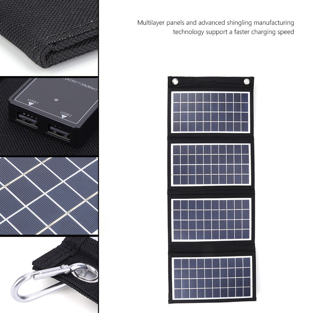 Foldable Solar Panel for Camping with Dual Usb Charger and Waterproof Design 2 Fold