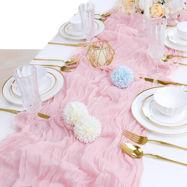 Nvzi Mantel de gasa plisada con bandera de mesa de queso, decoración para fiestas de bodas, mantel de noche (rosa claro, 180 * 90 cm)