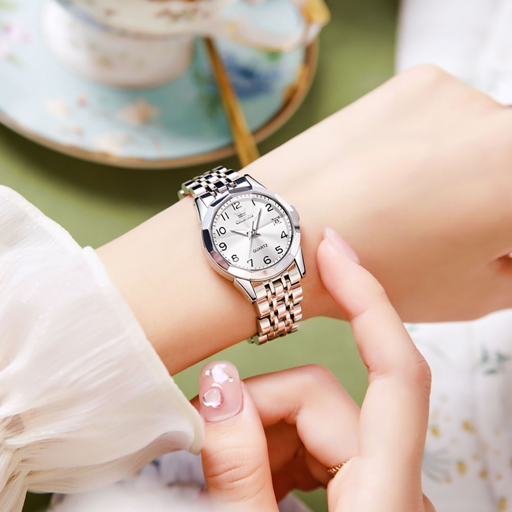 OLEVS Watches for Women Luxury Casual Dress Analog Quartz Digital Date Two Tone Gold Plated Stainless Steel Waterproof Luminous Female Wrist Watch Reloj para Mujer