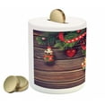 thumbnail image 2 of Christmas Piggy Bank, Rustic Wooden Backdrop December Old Christmas Noel Time Theme Ribbon Print, Ceramic Coin Bank Money Box for Cash Saving, 3.6" X 3.2", Green and Brown, by Ambesonne, 2 of 4