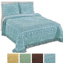Collections Etc Calista Chenille Lightweight Bedspread with Fringe Border Yellow Twin
