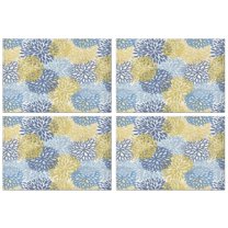 Blue and Yellow Floral Pattern Summer Placemats Table Placemats Set Of 4-Linen Kitchen Washable Placemats Table Mats 11.8"x17.7"Non-Slip Heat Resistant