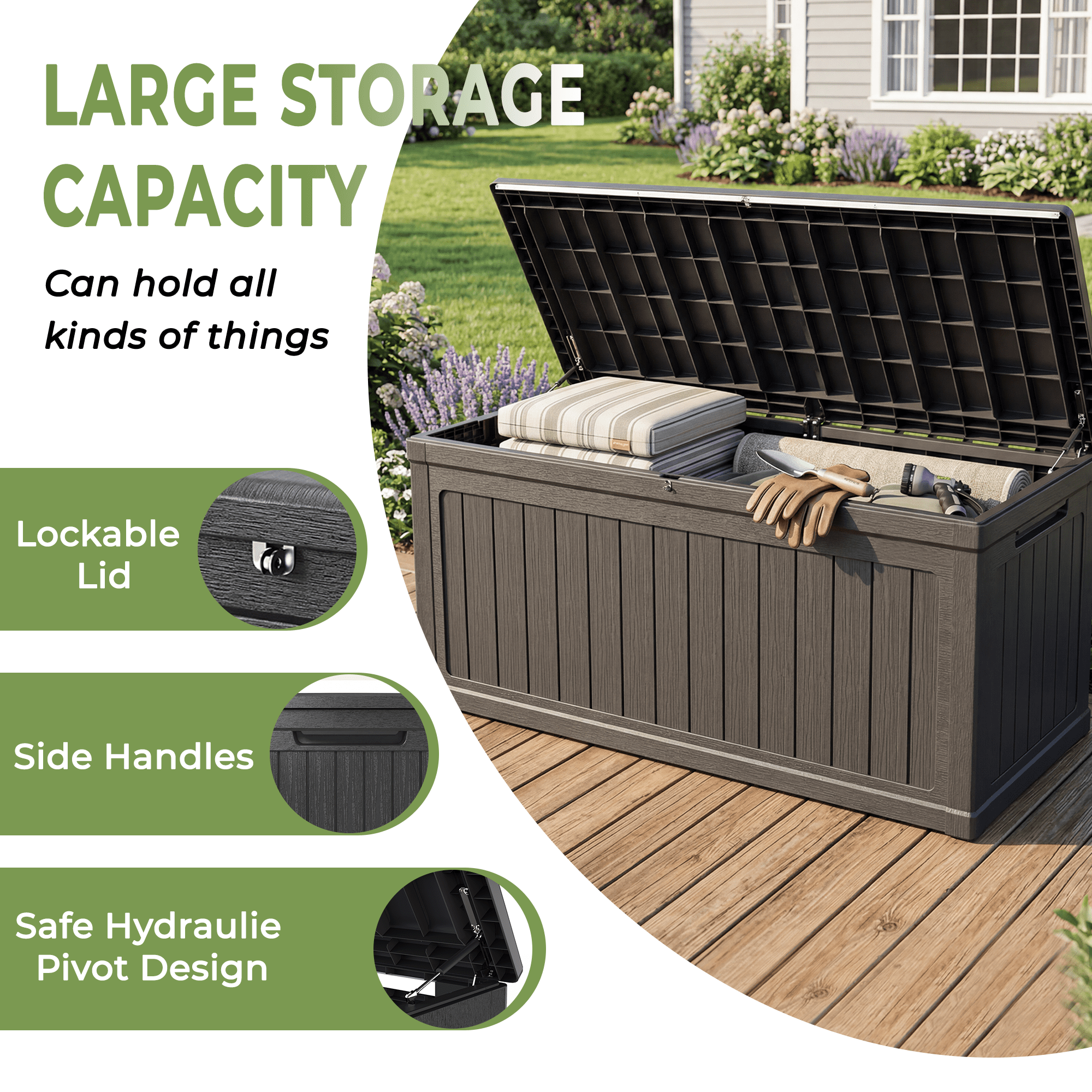 Alvantor Outdoor Storage Box Waterproof Resin Lockable Patio Deck Box Black, 260 Gallon