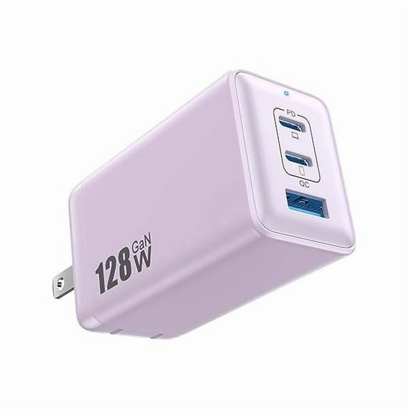 USB C Wall Charger, GaN III 3-Port Fast Charging Station, PD QC Foldable Charger Block Portable 65W USB C Laptop Adapter for MacBook Air/iPad Pro/Galaxy S23/Dell XPS 13/iPhone 14 (Purple)