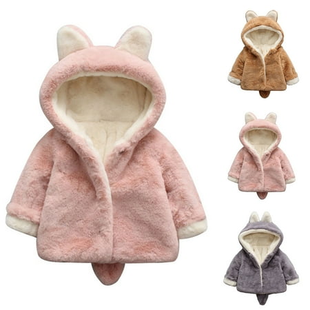 

MyBeauty Kids Girls Cute Rabbit Plush Faux Fur Winter Hooded Thicken Warm Coat Jacket Pink 12-18M