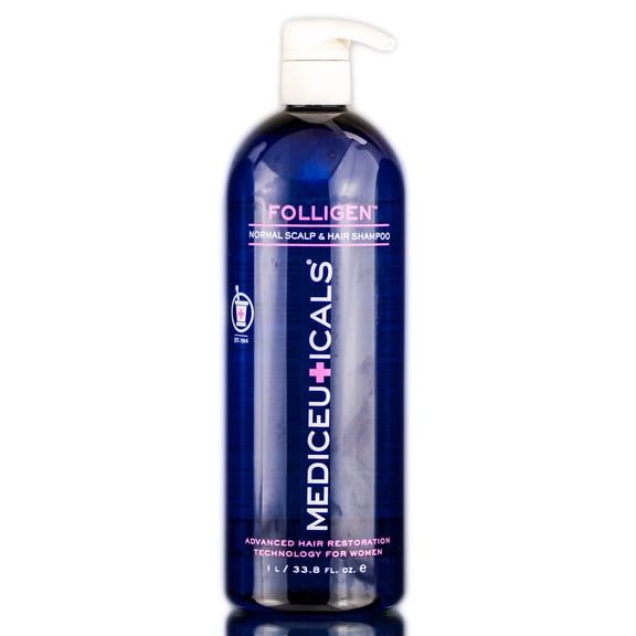 33.8 oz / liter , Therapro Mediceuticals Womens Folligen Shampoo for Hair Loss, hair scalp beauty - Pack of 2 w/ Sleek 3-in-1 Comb/Brush