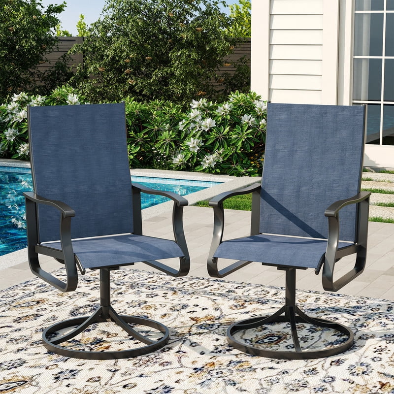 MRUAKA Patio Swivel Chairs Set of 2, Outdoor Dining Chairs Mid Back All Weather Breathable Textilene Outdoor Swivel Chairs with Metal Rocking Frame for Lawn Garden Backyard Deck, Blue