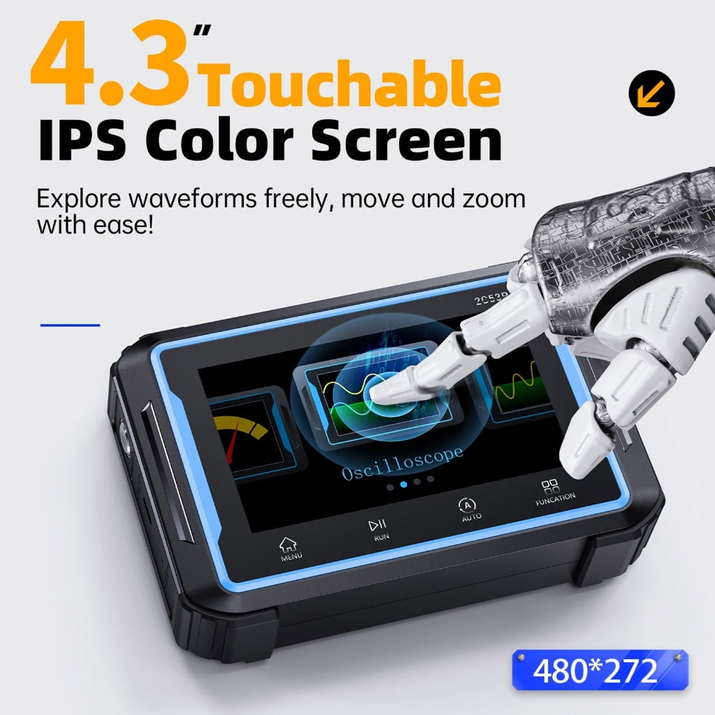 Oscilloscope 2CH Digital Oscilloscope Multiumeter 3 in 1 50MHz Bandwidth 4.3" Display Multiumeter OSC+DMM+Waveforms