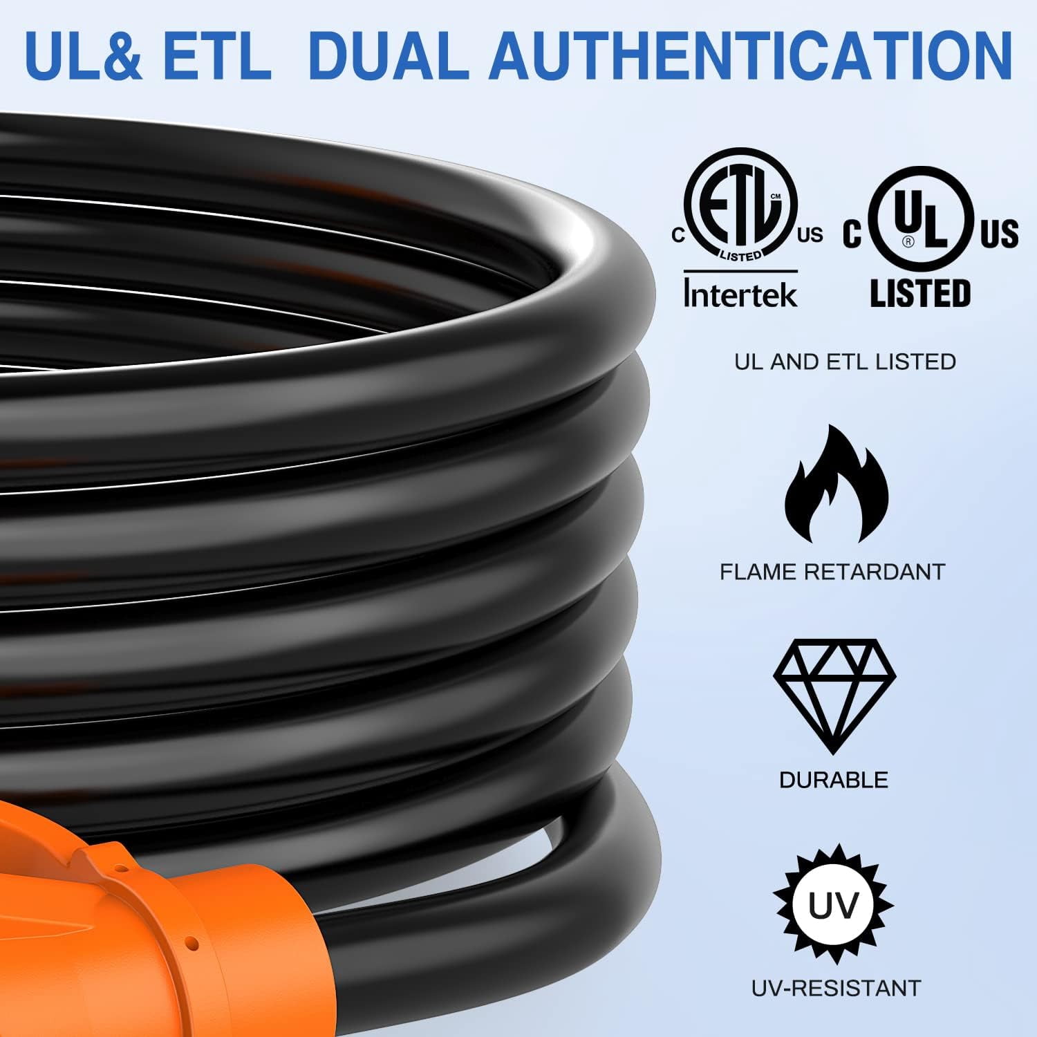 30 Amp 15FT RV Extension Cord 125V Heavy Duty 10 Gauge Pure Copper STW Wire 3 Prong TT-30P TT-30R 30F/30M Weatherproof Suit for Camper Caravan Trailer