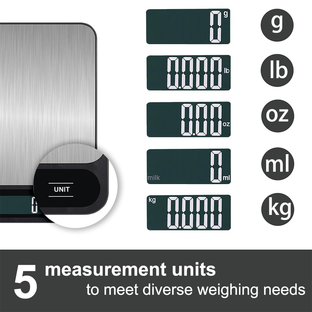 Digital Kitchen Food Scale for Cooking Baking Coffee Scale 5000g by 1g with Tare and LCD Display Food Weight Scale,（Black charging model）