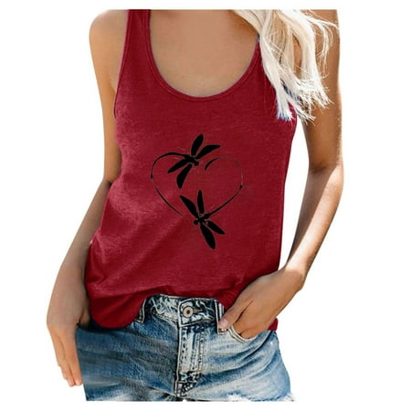 

SMihono Summer Tunic Basic Tank Tops for Women Seamless Sleeveless Tanks Dragonfly Love Print Camis Sexy Scoop Neck Shirts Raceback Slim Fit Flowy Blouse Classic Body Suits Trendy 2023 Red 10