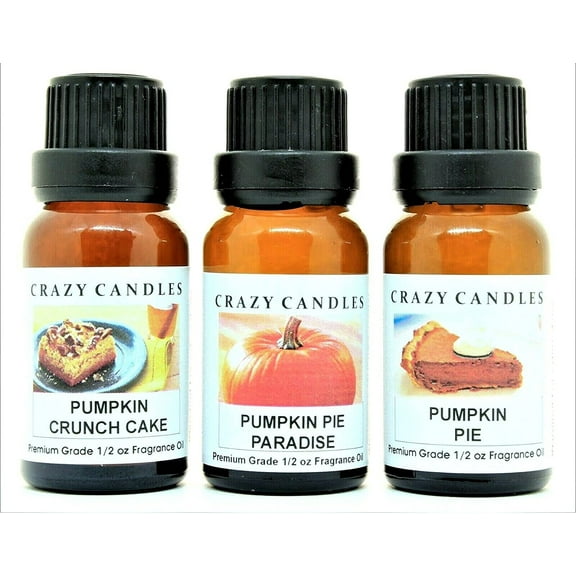 Crazy Candles 3 Bottles Set, 1 Pumpkin Pie, 1 Pumpkin Pie Paradise, 1 Pumpkin Crunch Cake 1/2 Fl Oz Each (15ml) Premium Grade Scented Fragrance Oils