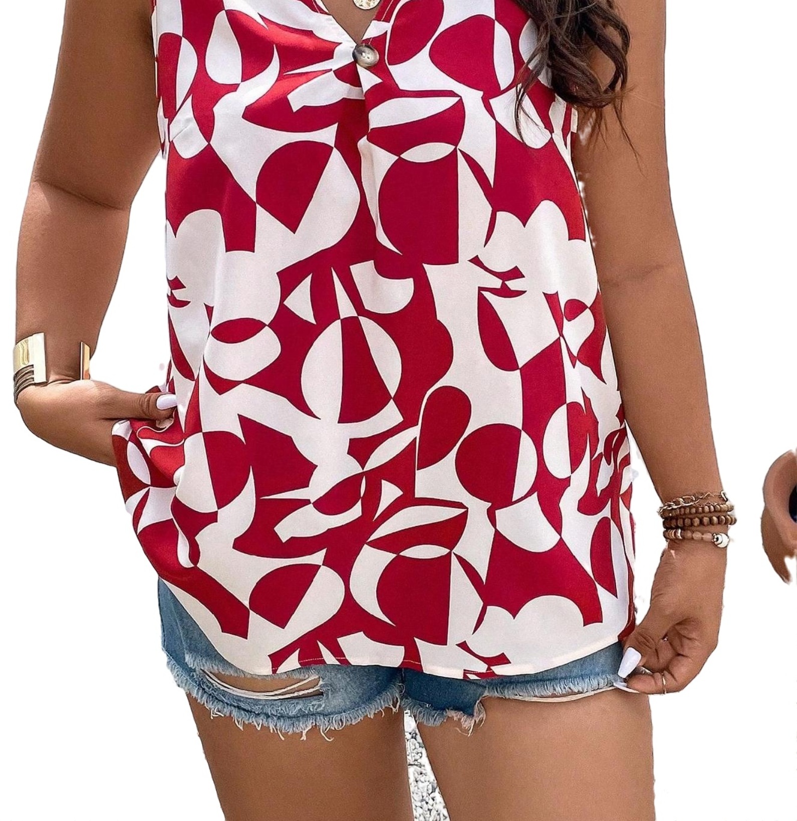 red print sleeveless top