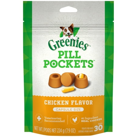 GREENIES PILL POCKETS Capsule Size Natural Dog Treats Chicken Flavor, 7.9 oz. (Greenies For Dogs Best Price)
