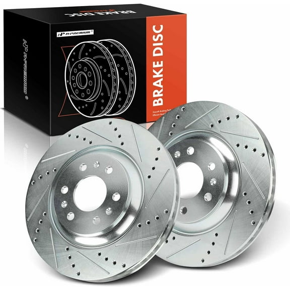 A-Premium 12.72 inch (323.00mm) Front Drilled and Slotted Disc Brake Rotors Compatible with Cadillac Models - SRX 2004 2005 2006 2007 2008 2009, 2-PC Set