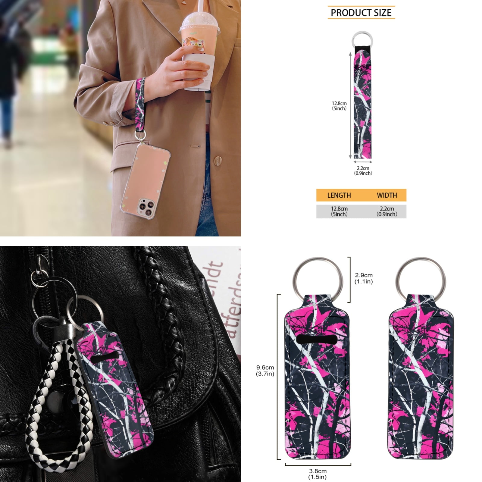 Yuyamidu Camo Hunting Car Seat Cover Set 12 PCS Pink Wood Steering Wheel Cover Seat Belt Pads Coasters Key Chain Lip Balm Holder Keychain Universal Fit