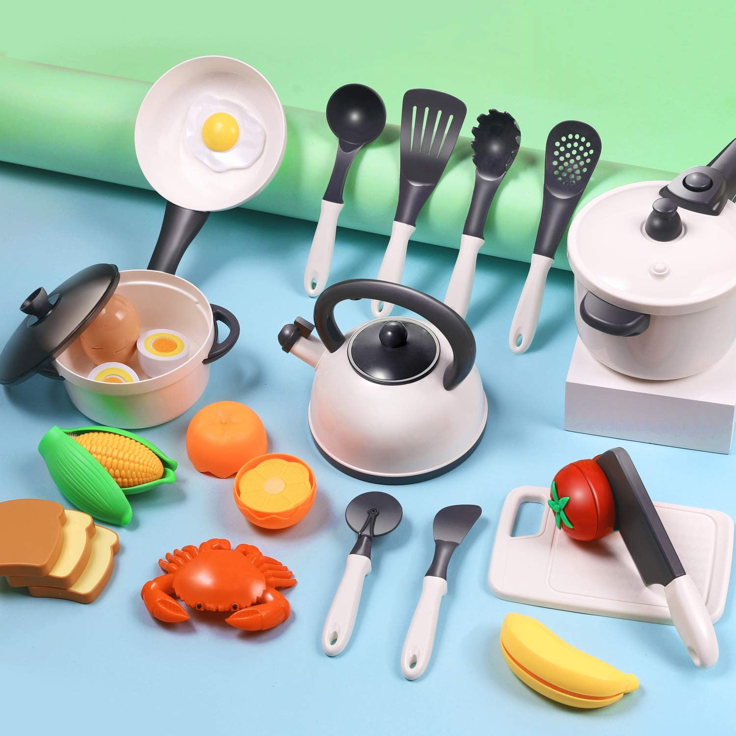 Childrens Plastic Kitchen Cooking Utensils Pots Pans Accessories Set Kids YNW 