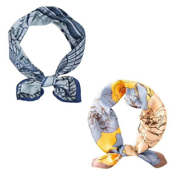 Curve Muse Silk Feeling Scarf Medium Square Satin Head Scarf for Women-2 Pack-Pack G