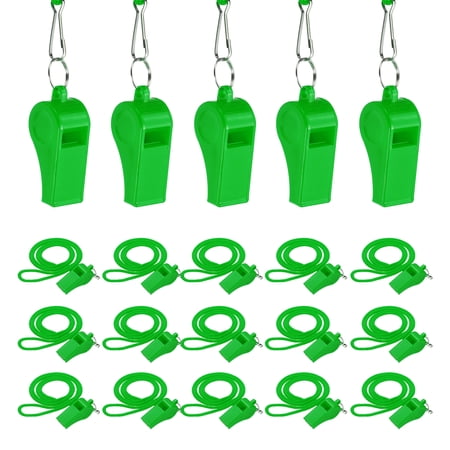 Uxcell Plastic Whistles with Lanyard, Training Sports Gather Whistles Loud Crisp Sound Colorful Bulk Whistle 20 Pcs & Green -Fitting for (Coaches/Referee/Outsides/Team Events)