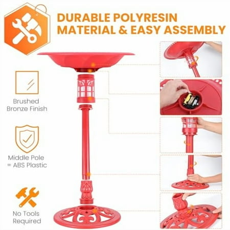 Sun-Ray 811011 Red Solar Lighted Bird Bath