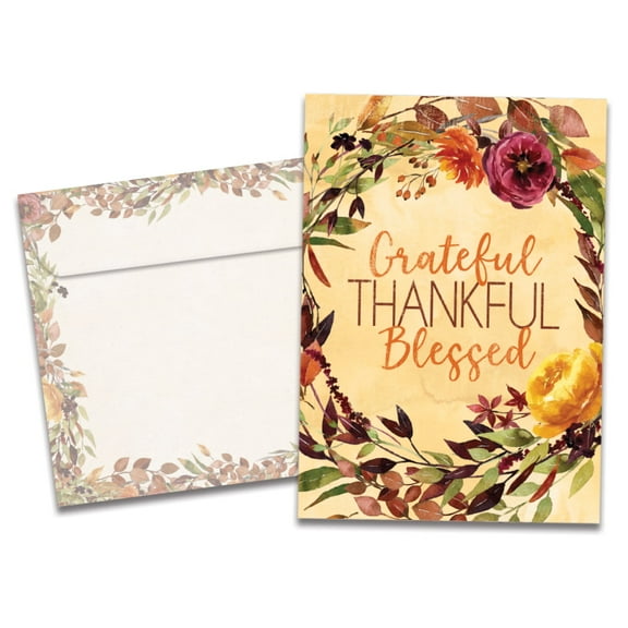 Tree-Free Greetings Thanksgiving Greeting Card, 5x7, Grateful Blessed (GO63067)