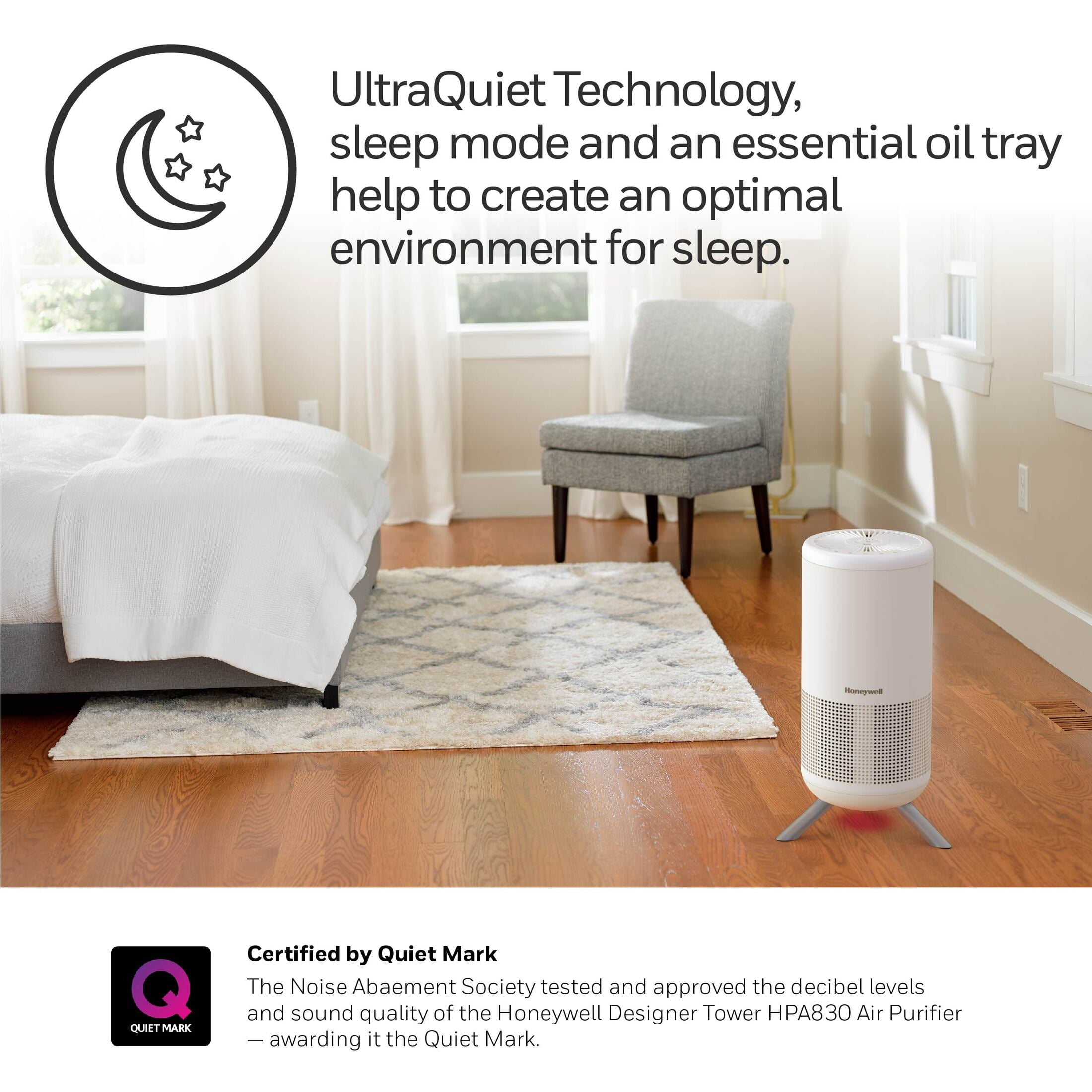 Honeywell Designer Series Air Purifier for Home, 190 Sq ft, HEPA filter, White, Smoke, Pollen, Dust Reducer