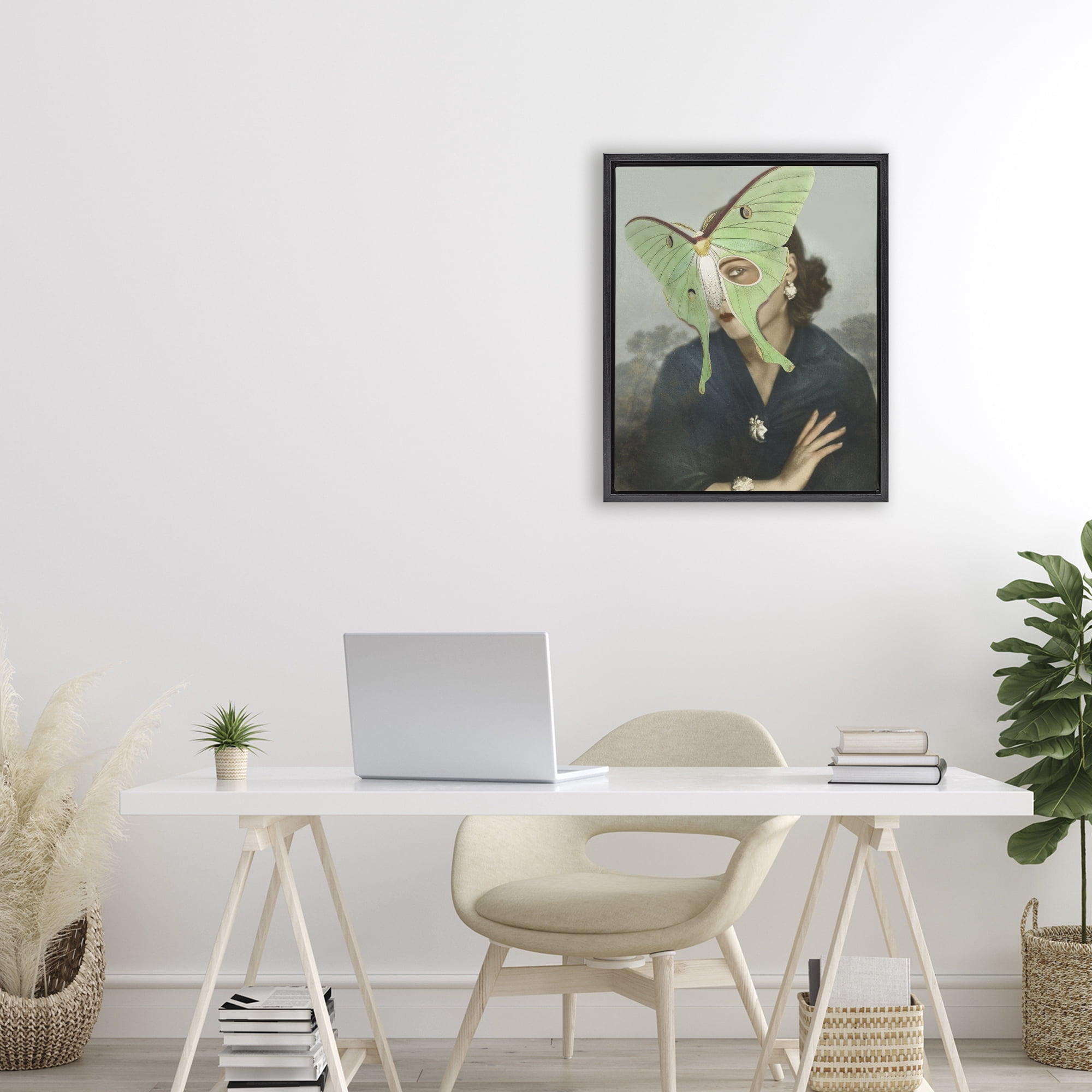 Stupell Industries Naturalist Portrait with Moth Black Framed Floater Canvas Wall Art, design by Victoria Barnes