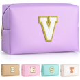 thumbnail image 1 of Bolsa de maquillaje TOPEAST Initial Purple V de piel sintética impermeable, 1 of 7