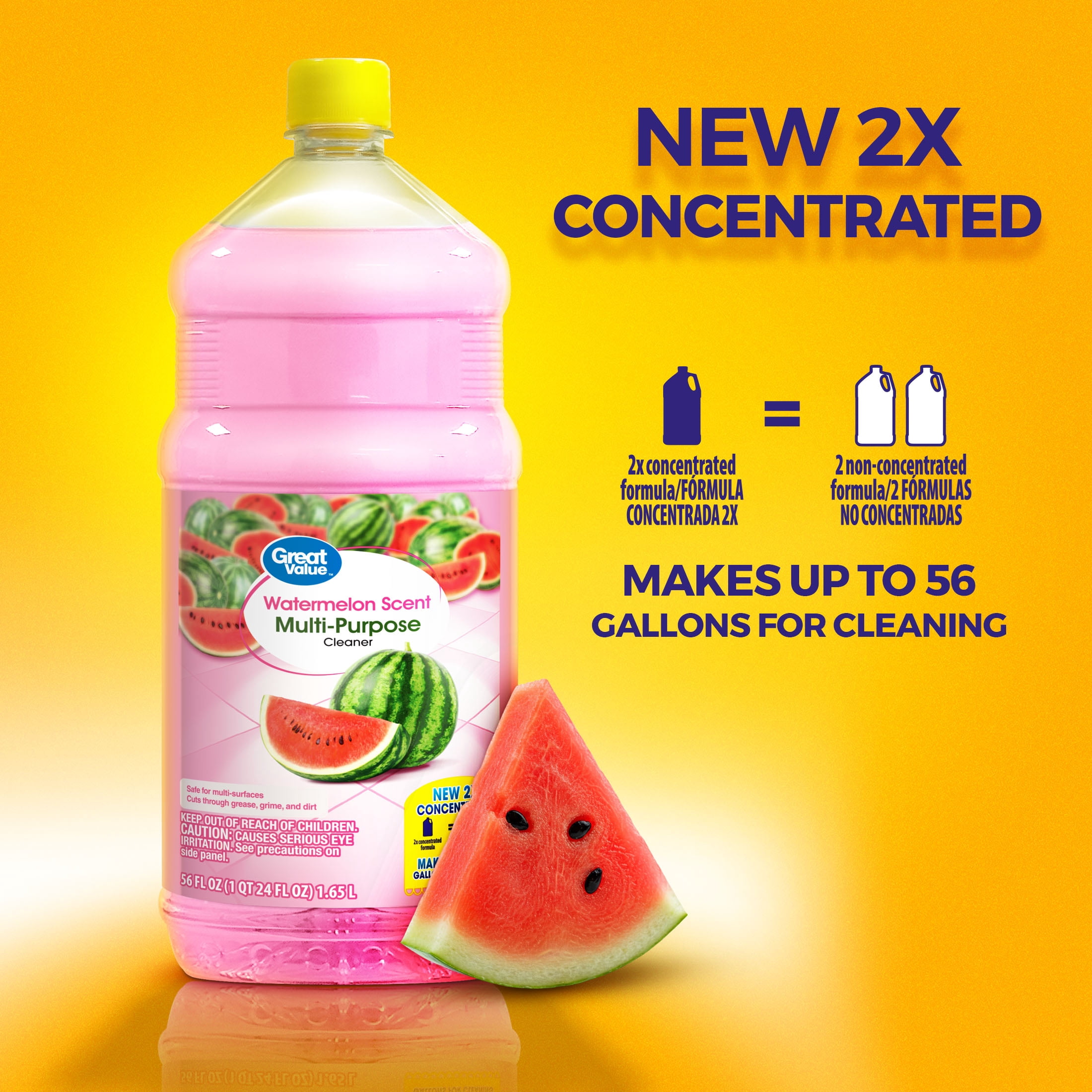 Great Value Multi-Purpose Cleaner & Floor Cleaner 2x Concentrated, Watermelon, 56 fl oz