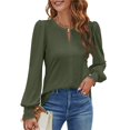 thumbnail image 3 of Blusas Informales Elegantes para Mujer, Blusas de Moda para Negocios, Camisas de Larga con Cuello Redondo, Conjuntos de Otoño para Maestras. Verde XXL, 3 of 7
