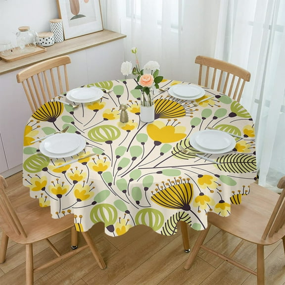 Yellow Geometric Floral Texture Round Tablecloth Waterproof Wedding Party Table Cover Holiday Dining Table Tablecloth