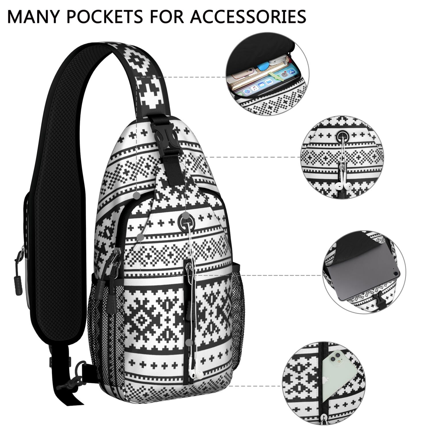 Baseball and Football Print Sling Bag for Boys – Lightweight Durable Polyester Crossbody Backpack with Secure Zippers, Large Compartments, Mesh Side Pockets for Training, Competition, and Outdoor Play