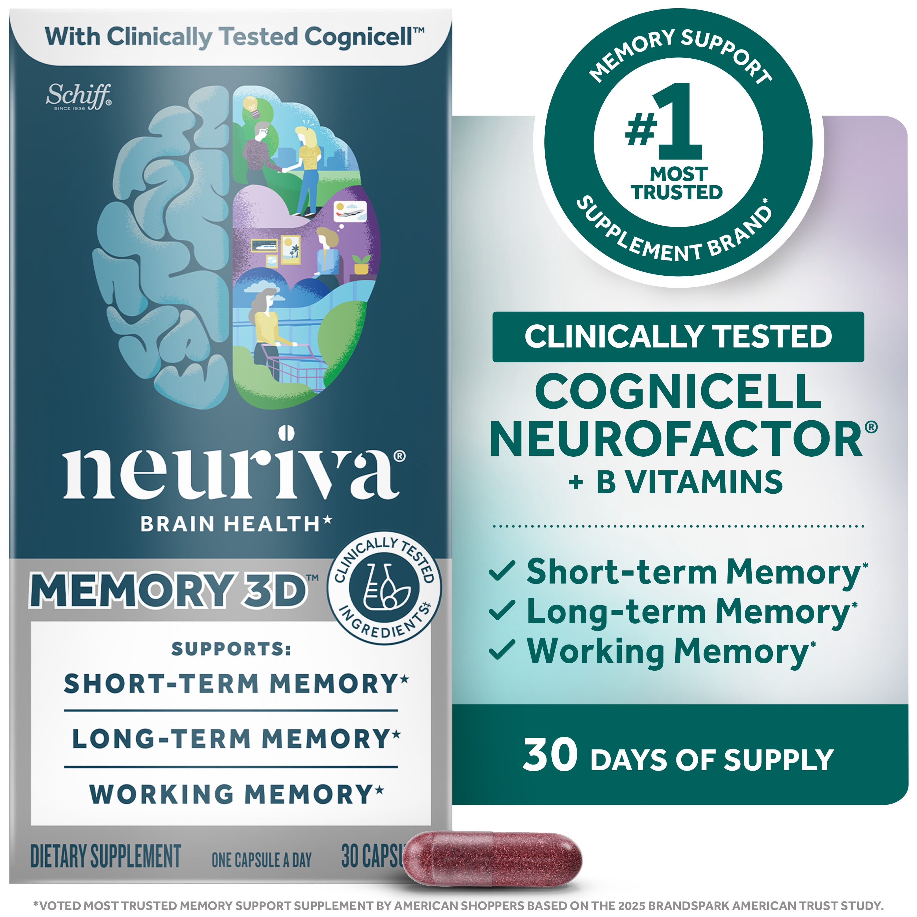 Neuriva Memory 3D Brain Supplements for Memory and Focus, Vitamin