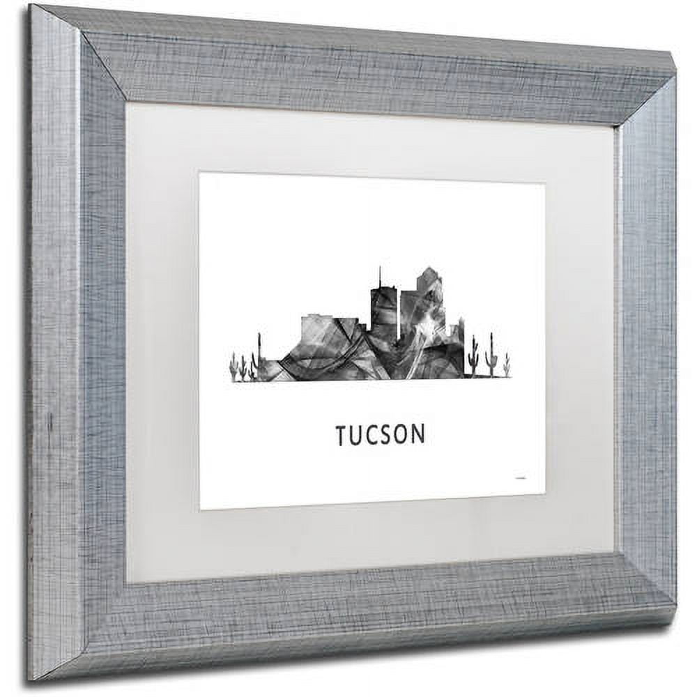 Trademark Fine Art 'Tucson Arizona Skyline WB-BW' Canvas Art by Marlene Watson, White Matte, Silver Frame
