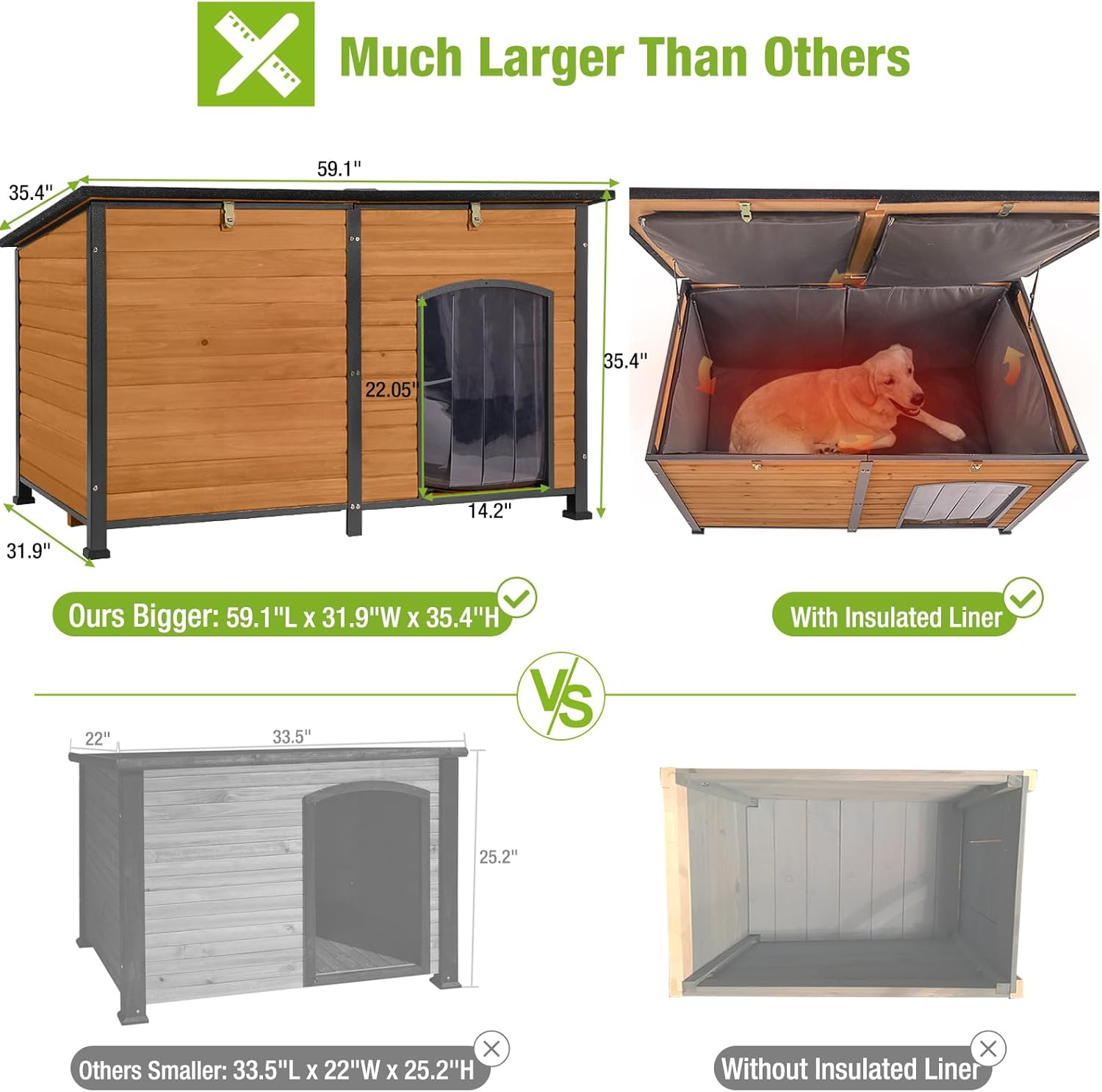 Aivituvin Extra Large Insulated Outdoor Dog House with Insulated Liner for Winter, Weatherproof Dog Kennel with All-Around Iron Frame for Small, Medium, and Large Dog (Brown)