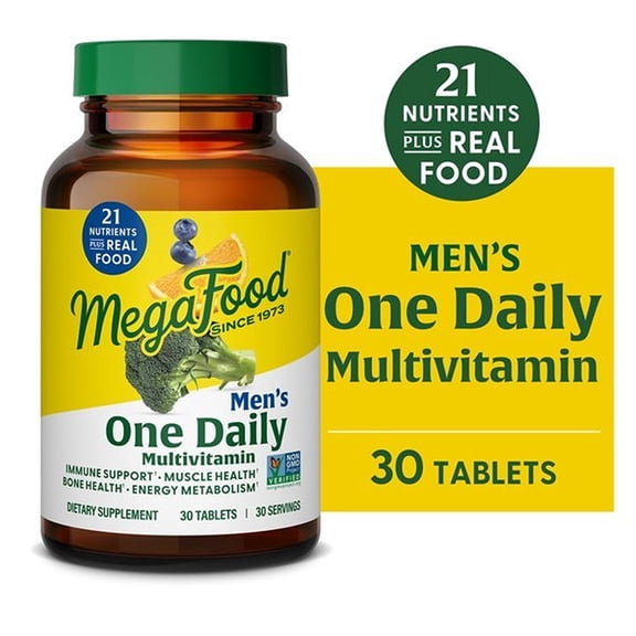 MegaFood Men's One Daily Multivitamin - Vitamins C, D3, B12 - Energy Support - 30 Servings