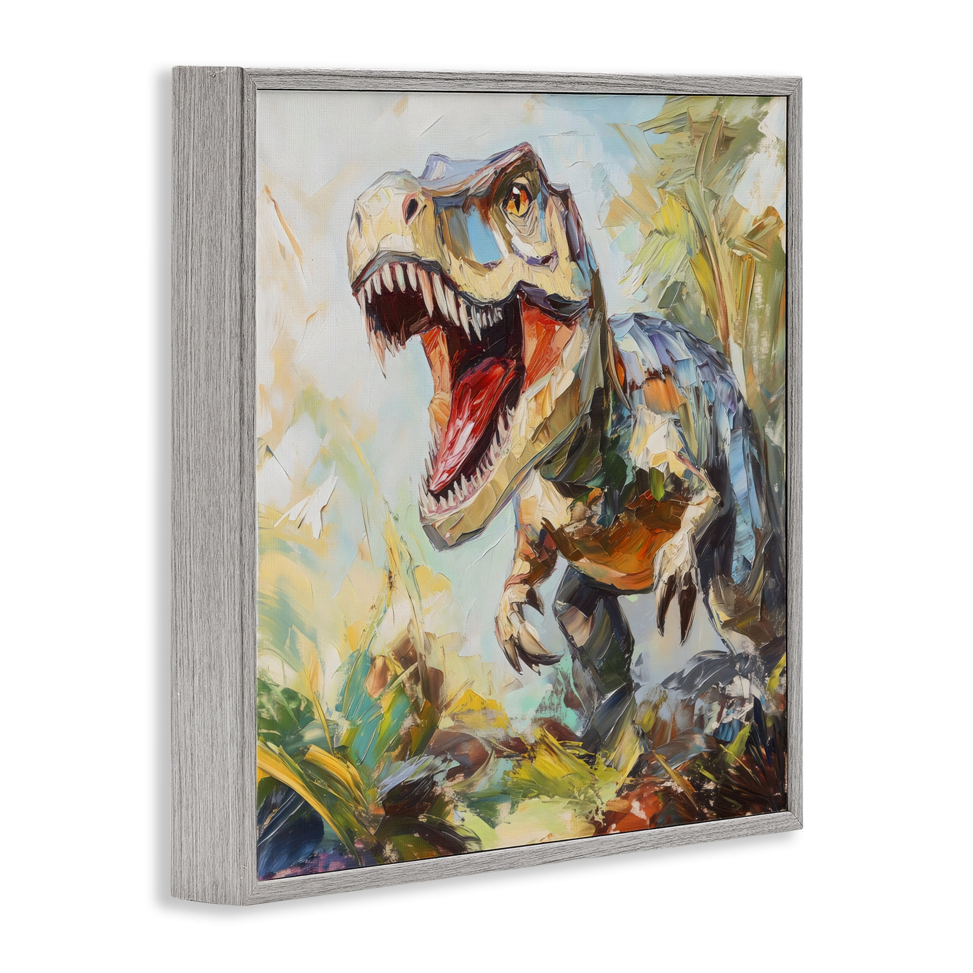 Stupell Industries Enchanting T-Rex Roar Gray Framed Giclee Art, design by Creative Studio