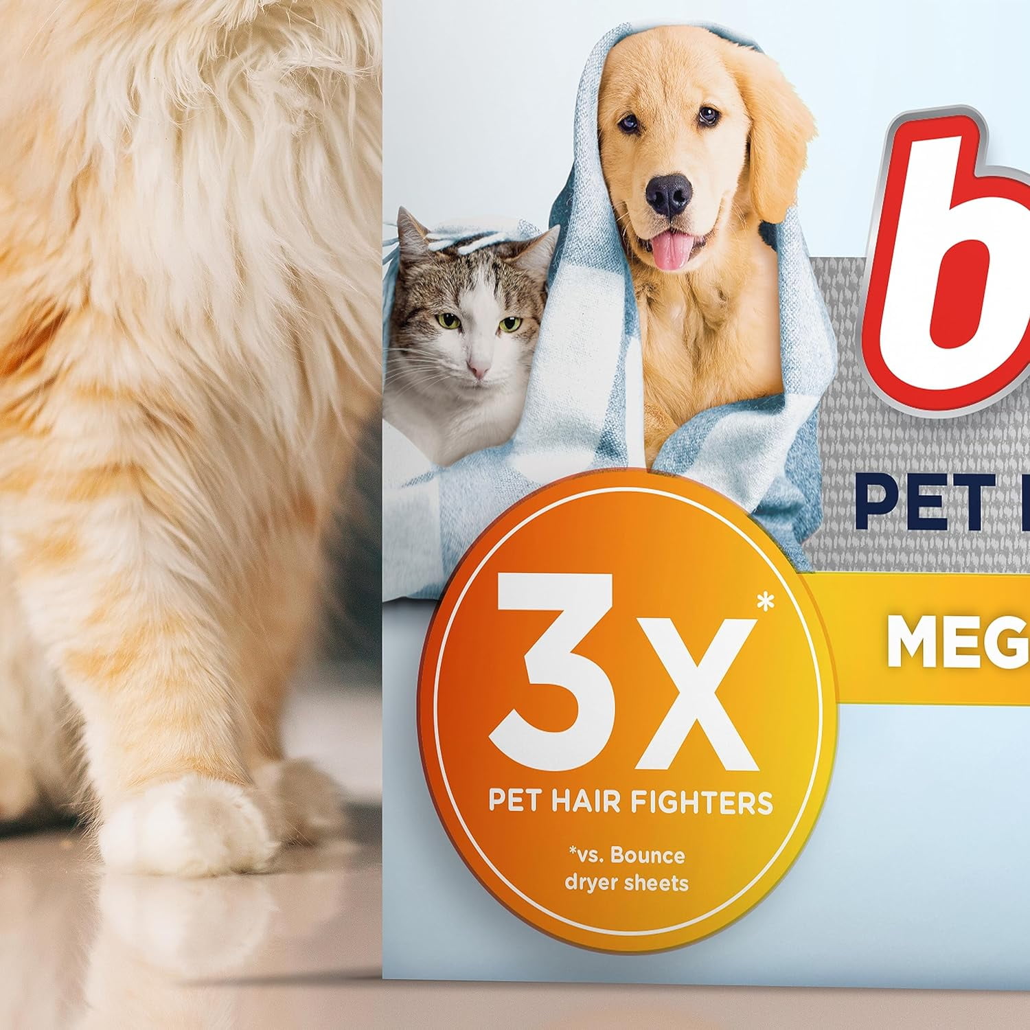Pet Hair and Lint Guard Mega Dryer Sheets with 3X Pet Hair Fighters, Unscented, 130 Count