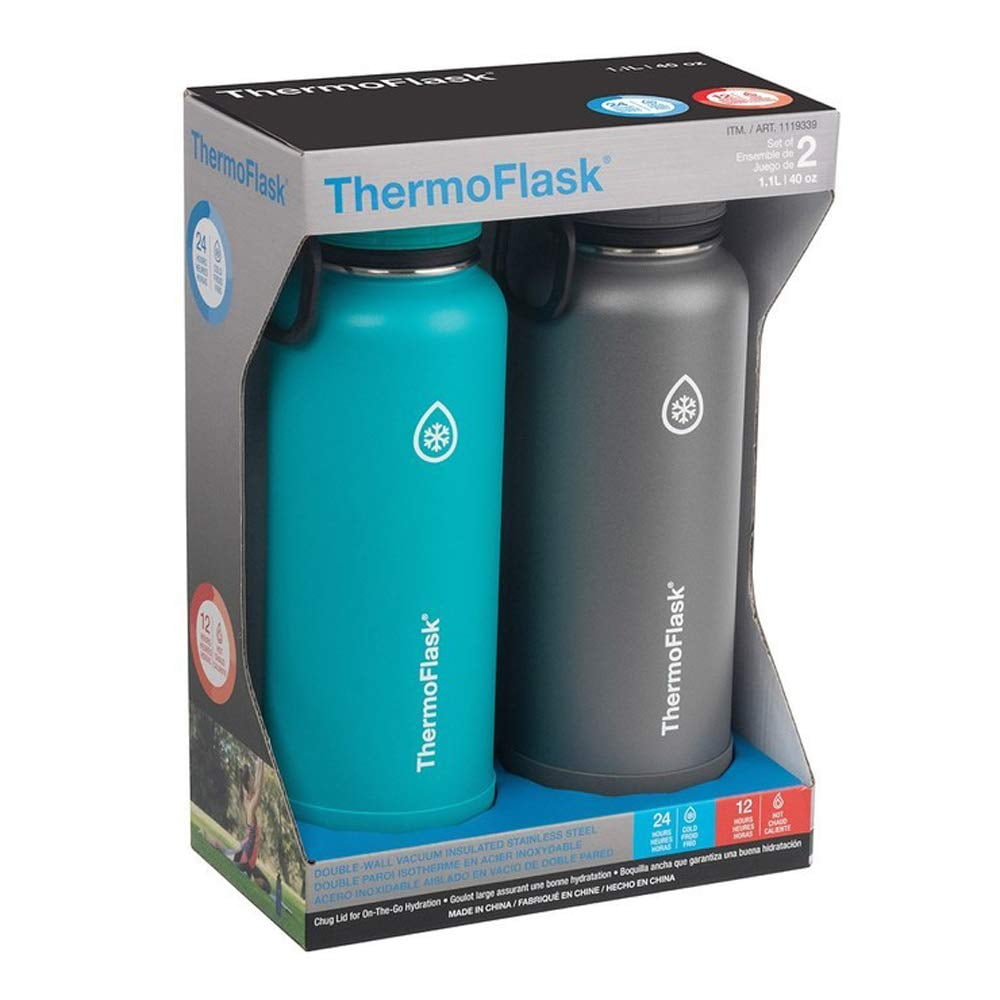 ThermoFlask Stainless Steel 40Ounce Water Bottle (Ocean Green/Grey), 2
