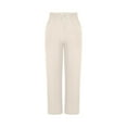 thumbnail image 6 of CFMDUC Women's Linen Pants Drawstring Smocked Waist Straight Leg Pants Casual Lightweight Trousers with Pockets Beige S, 6 of 8