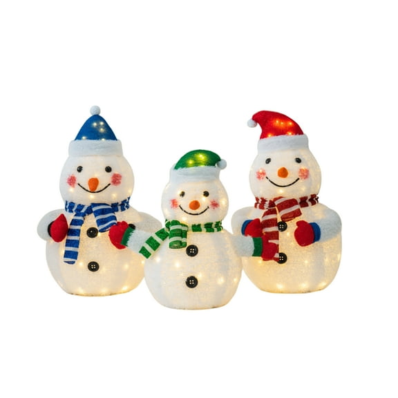 Jingle Joy 3-Piece 32-Inch LED Lighted Outdoor Snowman Family Set - Weather Resistant with Ground Stakes - Festival Winter Christmas Decorations - Holiday Yard, Lawn and Garden Decor - Trio Figurines