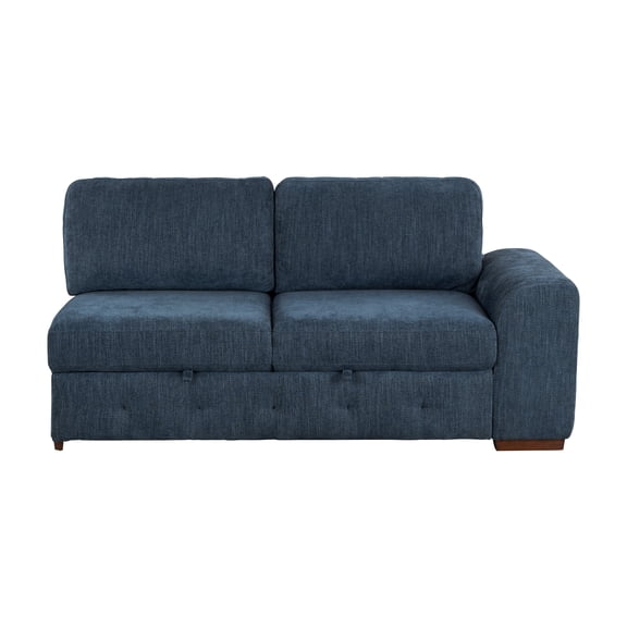 Modern Blue One Arm 2-Seater Sofa with Pull-out Bed Right Side Tufted Chenille Fabric Upholstery Solid Wood Living Room Furniture 1pc