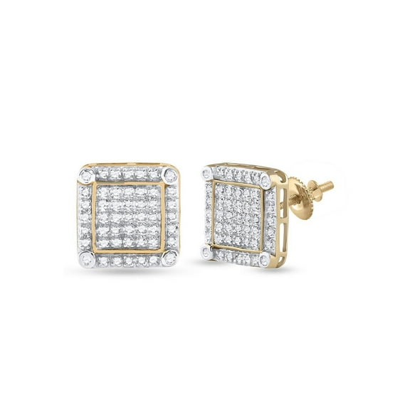 10kt Yellow Gold Mens Round Diamond Square Earrings 1/3 Cttw