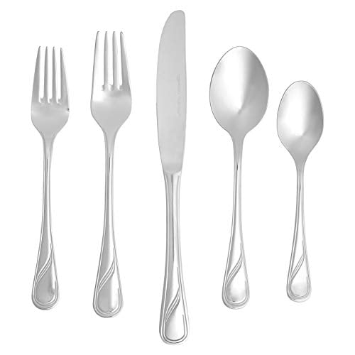 Basics 20-Piece Stainless Steel Flatware Set with Square Edge Service for 4 & 18-Piece Dinnerware Set Service for 6 