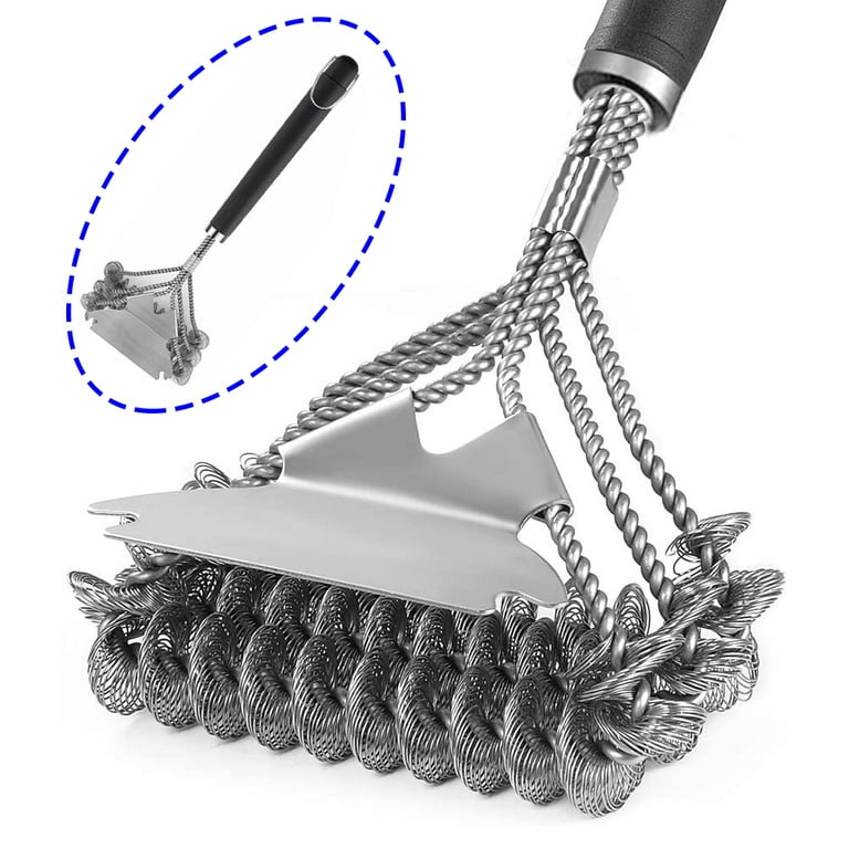 Grill Brush With Scraper, Stainless Steel Bbq Grill Cleaning Brush
