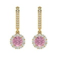 thumbnail image 3 of 2.23Ct Round Cut Halo Drop Dangle Pink Crystal 14K Yellow Solid Gold Everyday Dainty Earrings Lever Back, 3 of 7
