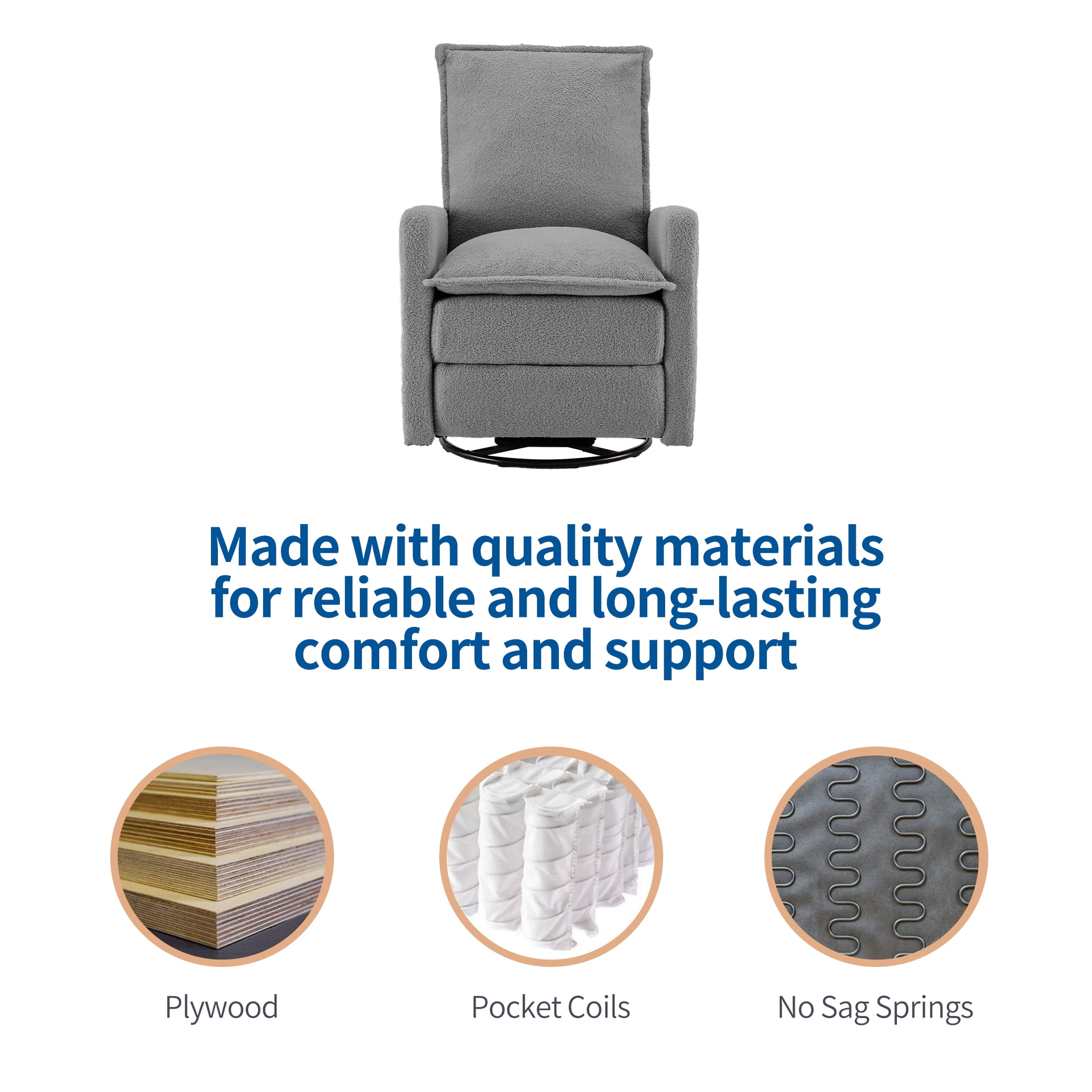 Gelloan Upholstered Swivel Glider and Recliner Nursery Chair,Grey