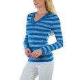 thumbnail image 5 of ToBeInStyle Women's Striped Classic Long Sleeve V-Neck Pullover Sweater - Jade - Small, 5 of 6
