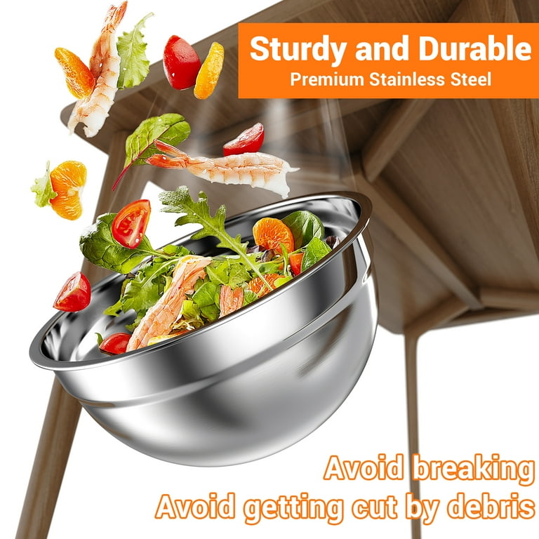 7-PC Golden Stainless Steel Mixing Bowl Set With Lids - Nesting Bowls 1.5 Qt To 6.9 Qt, Mirror Finish For Kitchen