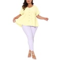 thumbnail image 2 of Agnes Orinda Women's Plus Size Gingham Tops Plaid Peplum Button Decor V Neck Short Sleeve Casual Babydoll Blouse 2X Butter Yellow, 2 of 6